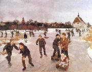 Ole Peter Hansen Balling Pa ice out the village. Faborg china oil painting artist